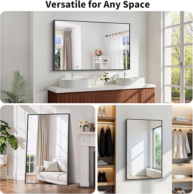 Koonmi Black Framed Bathroom Mirror - Shatterproof 30