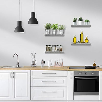 Sorbus Floating Shelves for Wall – 16 Inch Floating Shelf for Kitchen, Bedroom, Living Room, Bathroom, Home & Wall Decor - Mounted Bathroom Shelves with Invisible Brackets (Grey, 4 Pack)