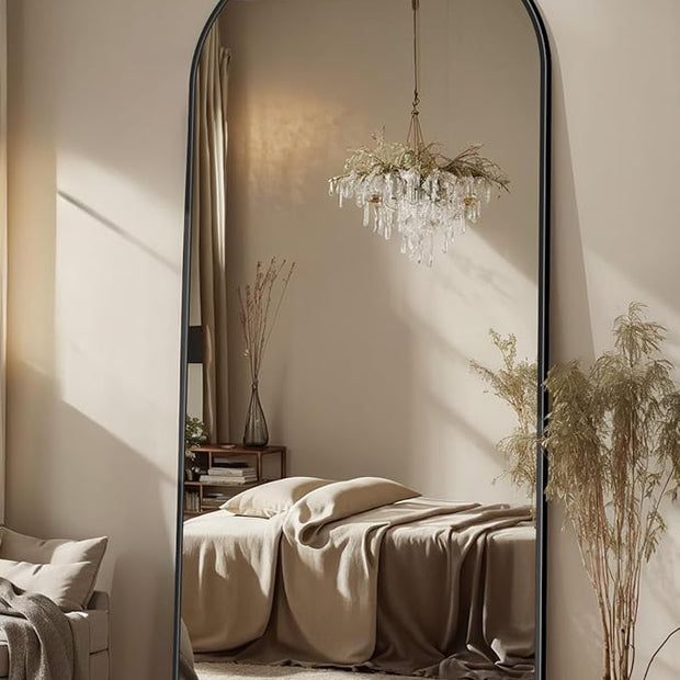 Antok 71" x28” Arched Full Length Floor Mirror, Black Aluminum Frame, Free Standing/Wall Mount/Leaning for Bedroom, Living Room, Dressing Room