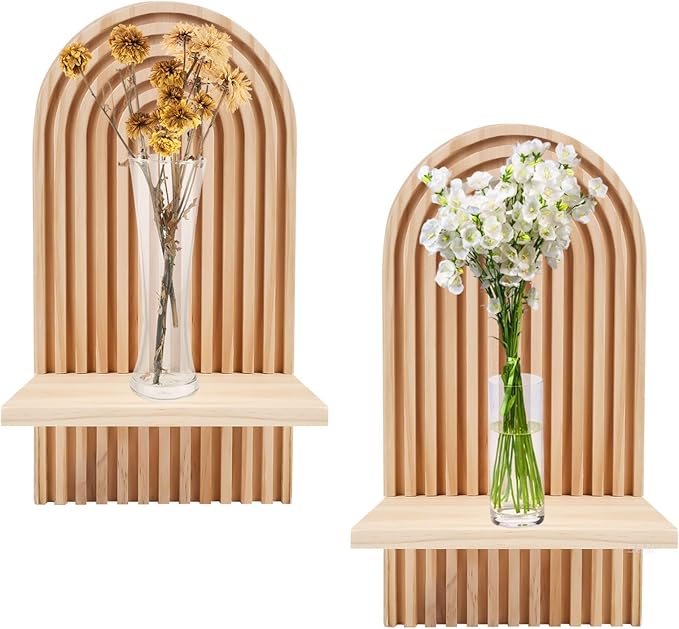 2 Pcs Modern Boho Wooden Rainbow Wall Shelves Shelf Decor, Wood Wall Mount Book Shelf, Floating Shelves for Living Rooms Bathroom Wall Decor Display (05)