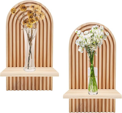 2 Pcs Modern Boho Wooden Rainbow Wall Shelves Shelf Decor, Wood Wall Mount Book Shelf, Floating Shelves for Living Rooms Bathroom Wall Decor Display (05)