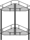 2 Tier Floor Standing Corner Shower Caddy Organizer Shelf with Hooks, Bathroom Shelves Stand Rack, Black