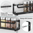 LUCYCAZ 4 Pack Wall Mounted Spice Rack with 16 Hooks, Spice Organizer Shelf for Stove Cabinet Pantry Door,Screw or Adhesive Spice Shelf Hanging Wall Spice Rack in Kitchen and RV (Black, 4 PACK)