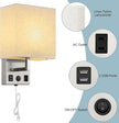 Black Wall Sconces Set of Two, Bedside Wall Lights for Bedroom, Plug in Wall Sconce with USB Ports and Outlets, Modern Wall Lamp for Mirror Kitchen Living Room Hallway, E26 Base (LED Bulbs Included)