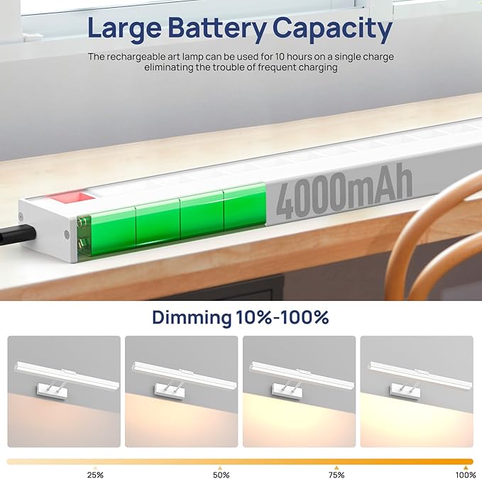 PESUTEN Picture Light Battery Operated, 16in Wireless Art Light for Paintings CCT Dimmable Recharging Battery Picture Light with Remote Control for Gallery Dartboard Art Bedroom Bathroom 2pcs White