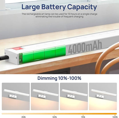 PESUTEN Picture Light Battery Operated, 16in Wireless Art Light for Paintings CCT Dimmable Recharging Battery Picture Light with Remote Control for Gallery Dartboard Art Bedroom Bathroom 2pcs White
