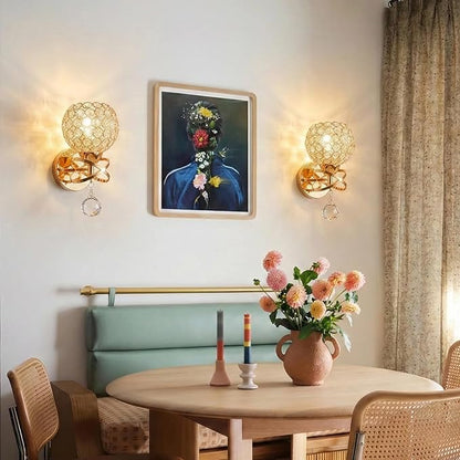 Gold Wall Sconces Set of Two, Modern Crystal Wall Light with E26 Socket Hardwired Sconces Wall Lighting Bedside Wall Lamp Crystal Decor Wall Mount Light Fixture for Living room, Bedroom, Hallway