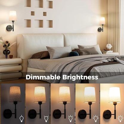 Wall Sconces Battery Operated, Battery Operated Wall Sconce with 13000mAh Magnetic Bulbs and Remotes, Rechargeable Wall Sconce Set of 2, Wireless Black Wall Lamp/Lights for Bedroom, Linen