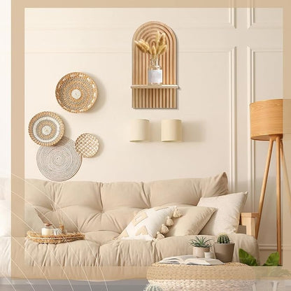 Tatuo 2 Pieces Boho Wall Shelf Decor Floating Arched Shelves for Wall Small Wooden Hanging Holder for Living Room Bathroom Bedroom Office Nursery Decoration