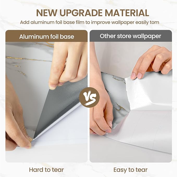 practicalWs Glossy Marble Wallpaper Peel and Stick White/Gold Granite Contact Paper Removable Wall Paper for Kitchen Countertop Cabinet Furniture 23.6