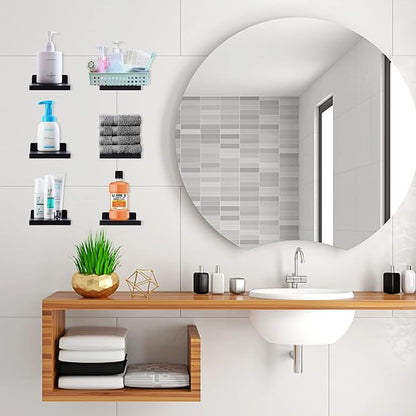 Small Floating Shelf, Set of 6 Black Shelf for Wall Decor Storage Wall Mounted Small Shelf for Bedroom Living Room Bathroom Kitchen -5x5 Inch