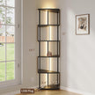 Industrial Corner Shelf with LED Lights & Mirror-Effect Panels, 6-Tier Modern Corner Bookshelf with Remote Control Color-Changing Lights, Space-Saving Display Unit for Bedroom & Living Room