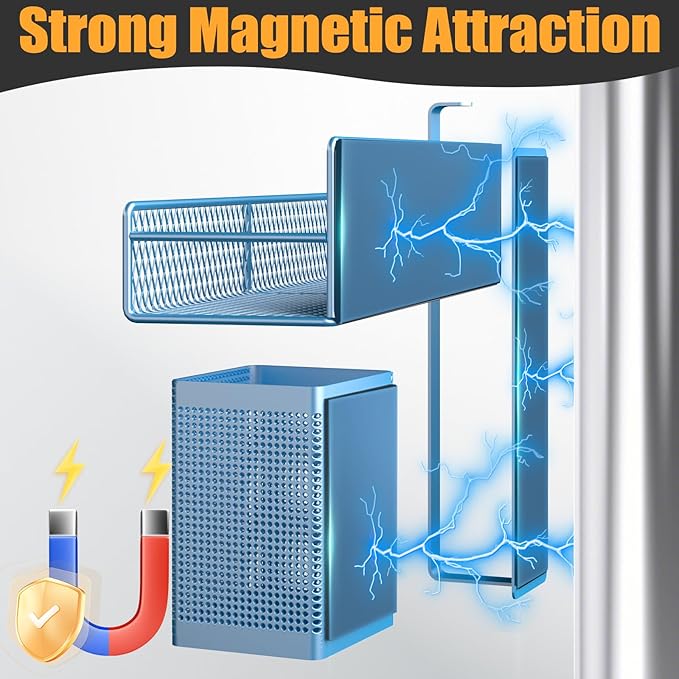Magnetic Spice Rack for Refrigerator, 6 Pack Metal Magnetic Shelf Blue, Moveable Spice Organizer, Strong Magnetic Storage Fridge Organizer with Paper Towel Holder, Utensils Holder