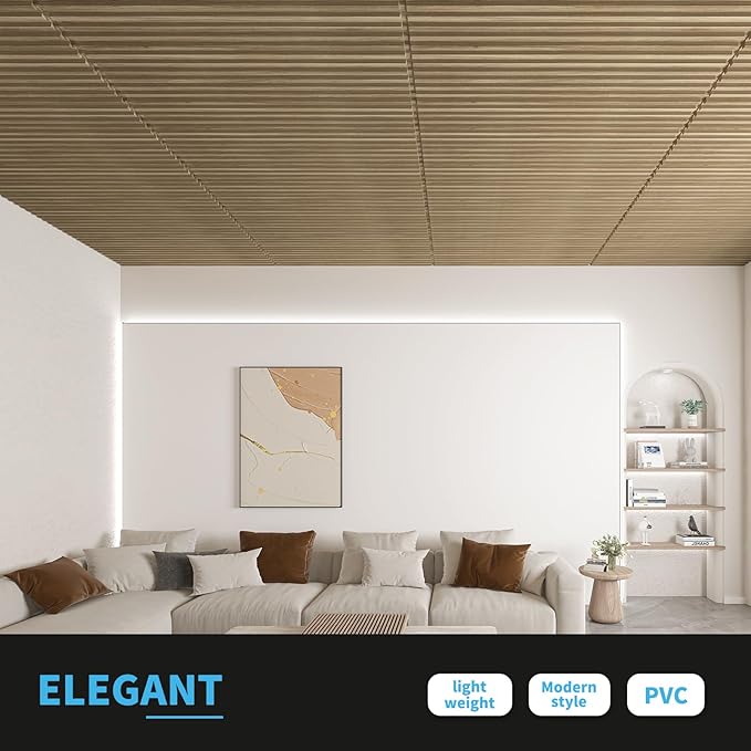 Art3d 6-Pack Slat Design 3D Wall Panels for Interior Wall Decor, 2x4 FT PVC Decorative Drop Ceiling Tiles - Walnut