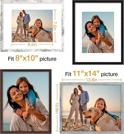 Vittanly 11x14 Picture Frame Set of 4, Display Pictures 8x10 with Mat or 11x14 without Mat, Engineered Wood with Shatter Resistant Plexiglass, Photo Frames for Wall or Tabletop Display, Mixed Colors