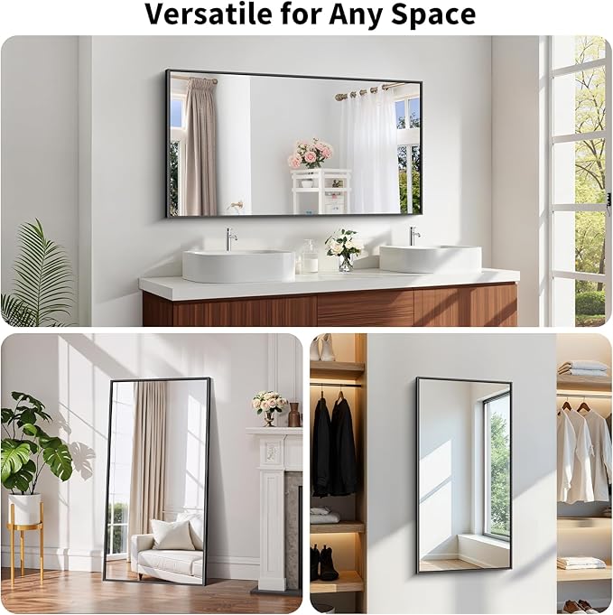 Koonmi Black Framed Bathroom Mirror - Shatterproof 24