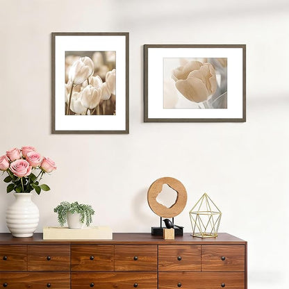 ATOBART 12x16 Picture Frame Set of 4, Displays 8x10 with Mat or 12x16 Without Mat, Photo Frames for Wall Hanging or Tabletop, Includes HD Plexiglass, Brown