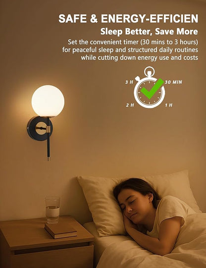 Battery Operated Wall Sconces Set of 2, Glass Globe Wireless Lights with Remote & Touch Control, Rechargeable Black & Gold Sconce, 3 Color Dimmable Ambient Lighting for Bedroom Living Room