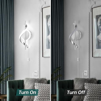 LED Wall Sconces Indoor, 12W Plug In Wall Sconces Set of 2, Modern Spiral Wall Lamp, Bedside Wall Lamps, 6000K Cold White Wall Light Fixture for Bedroom Stairs Living Room Hallway (Cold White, White)