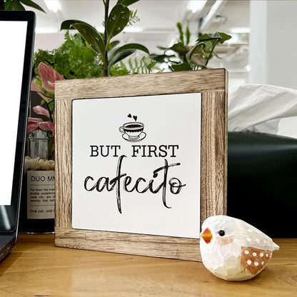 But First Cafecito Sign - Wooden Coffee Decor for Home & Office, Funny for Coffee Lovers