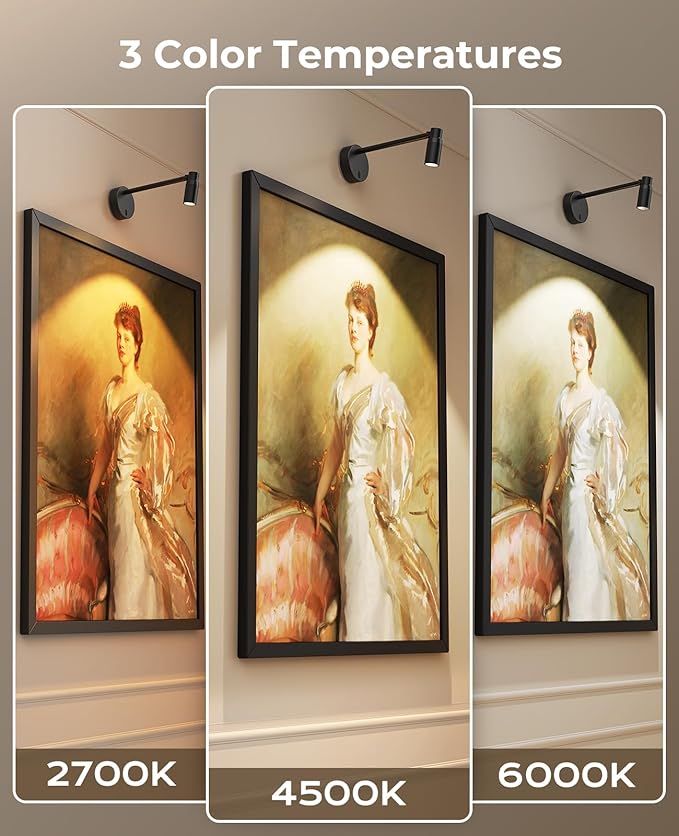 PESUTEN Zoomable Picture Light for Wall, Battery Operated Art Light for Paintings CCT Dimmable Spotlight for Wall Art Wall Light with Remote Control for Living Room Gallery Dartboard Bathroom 2PCS