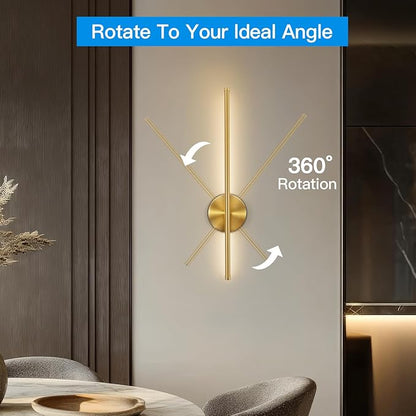 Battery Operated Wall Sconces Set of Two,Rechargeable Wall Sconces Set of 2 with Remote Control Dimmable Wall Light Decor for Living Room, Bathroom for, 24 Inch, Gold