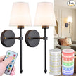 Wall Sconces Set Of Two Battery Operated, Wireless Sconces Wall Lighting Indoor Battery Operated Sconces With Remote Control, 10000mAh RGB Dimmable Rechargeable Wall Sconce For Bedroom, Including Bulb