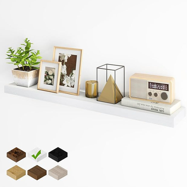 Fun Memories Floating Shelves for Wall, 48Inch Long Floating Shelves Set of 1, Hanging Shelf with Invisible Brackets, Wood Shelves for Living Room, Bedroom, Kitchen, White