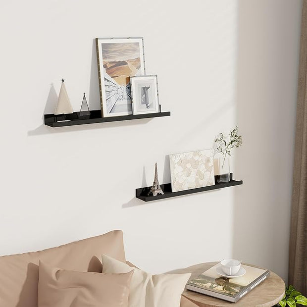 Axeman Picture Ledge Shelf | 24 Inch Floating Shelves Set of 2 | Black Wall Shelves with Lip | Black Picture Shelf for Wall with Ledge | Photo Ledges 24 Inch