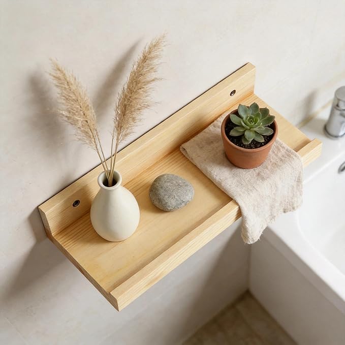 Z metnal Small Decor Shelves, Mini Floating Wooden Display Wall Shelf for Smart Speaker WiFi Collectables, Sauna Shelves, Wood, Wall Mounted, 12 x 5.5inch, 2 Pack