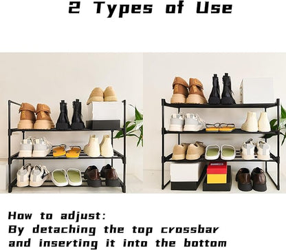 Shoe Rack Organizer, 3-Tier Reversible Metal Space Saving Shoe Storage Shelf - for Entryway, Closet, Front Door, Bedroom, Garage & Corridor-Closet Organizer, Garage Storage Shelves (Black)