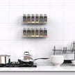 PMMASTO Adhesive Acrylic Spice Rack Organizer with 12 Empty Square Spice Jars, 238 Spice Labels with Chalk Marker and Funnel Complete Set for Kitchen Cabinet/Pantry Door (Clear - 2 Pack)
