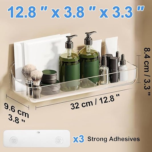 Diesisa 2pc Acrylic Wall Mount Organizer, Adhesive Shelf, Bathroom Shelves for Wall, Self Adhesive Organizer, Shower Caddies, No Drilling Hang Wall,with 3pack Tapes, for Bathroom, Kitchen, Living Room