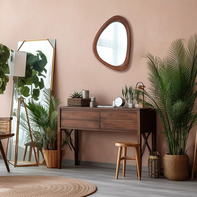 MAGFLERUM Irregular Wall Mirror, 15 * 10 inch Asymmetrical Wood Mirrors, Small Wall Mirror, Hanging Vertically and Horizontally. Mirrors for Wall Decor (Black Walnut)