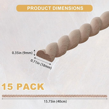 15-Pack 15.75" Unfinished Wood Ovolo Trim - Easy to Paint, Cute Decorative Molding DIY Craft for Furniture Frame, Mirror Edge, Wall, Door, Closet, Dresser, Shelf