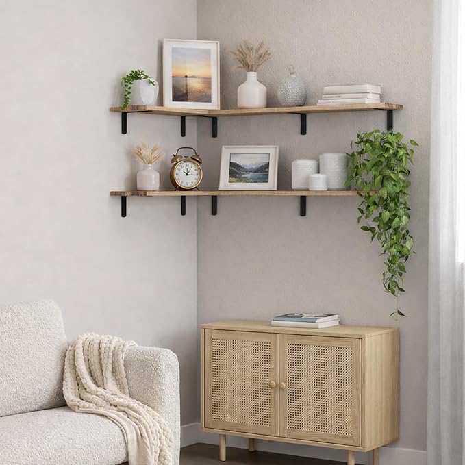 Floating Shelves Set of 6, Wooden Floating Shelves for Wall Decor, Farmhouse Shelf for Bedroom, Wall Mounted Bathroom Storage Shelves, Floating Book Shelves for Living Room