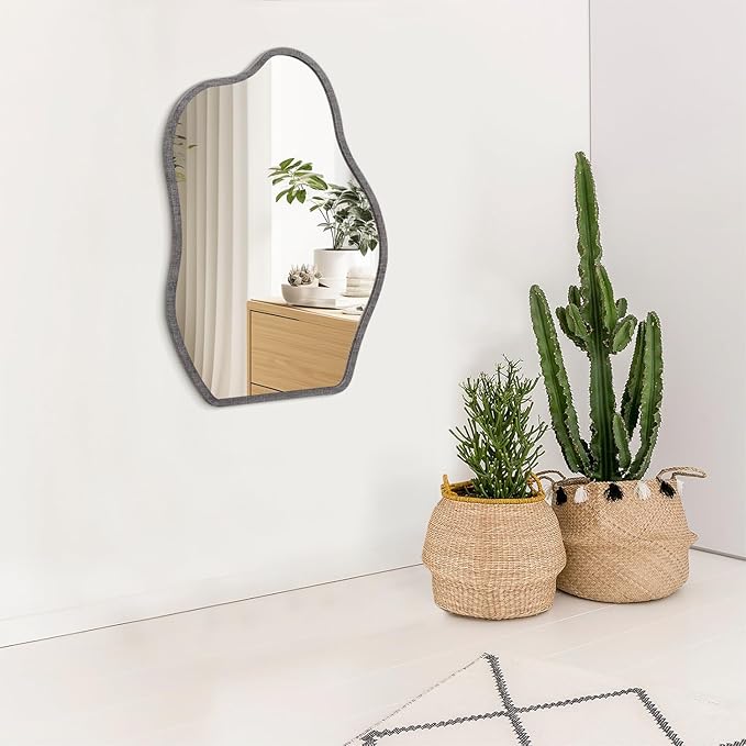 Irregular Wood Frame Asymmetrical Wall Mirror - Modern Unique Cloud Wall Mirror - Decorative Vanity Bathroom Living Room Bedroom Entryway Hallway Artistic Mirror - 26"x18"