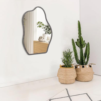 Irregular Wood Frame Asymmetrical Wall Mirror - Modern Unique Cloud Wall Mirror - Decorative Vanity Bathroom Living Room Bedroom Entryway Hallway Artistic Mirror - 26"x18"