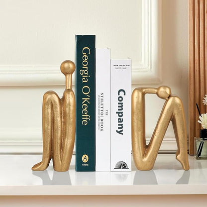 Thinker Cast Iron Bookends, Heavy-Duty Decorative Book End Stoppers for Shelves, Abstract Decor Aesthetic, Smooth Finish Book Holders for Office Decor, 1 Pair/2 Pieces, 9"