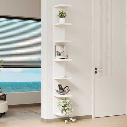 Versatile 7 Tier Wall Shelf Unit,White Lack Wall Shelf,Display Floating Shelf with LED Remote Control Light