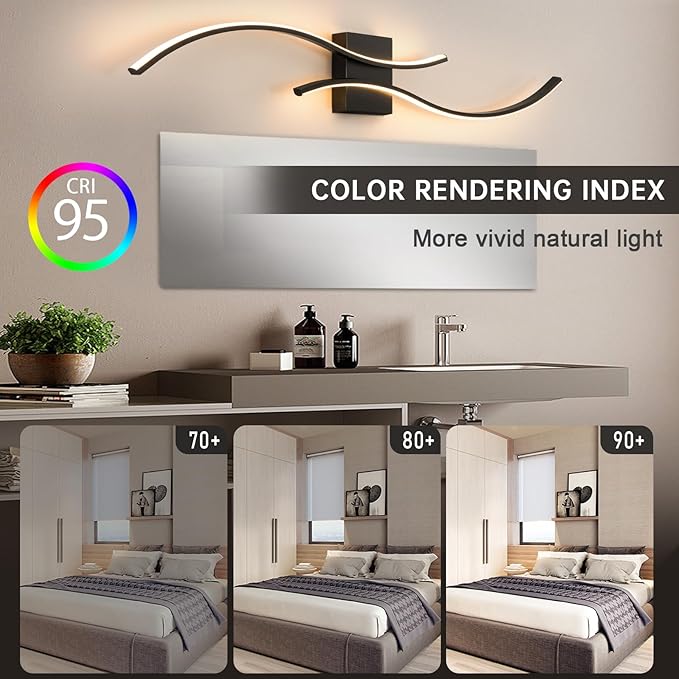 CANEOE Modern Led Wall Light, Black Indoor Led Wall Sconce Lighting, Bathroom Vanity Light Fixtures Over Mirror for Living Room Hallway Bedroom Bedside Wall Lamp (Black,3000K, 2 Packs,Hard-Wired)