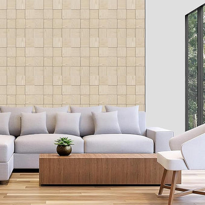 Checkerboard Acoustic Wall Panels – 6 Pack Natural Ash 3D Sound Absorbing Wall Panels 15.7” x 15.7” for Home & Apartment Interior Design, Checker Pattern Soundproof Decor Panels