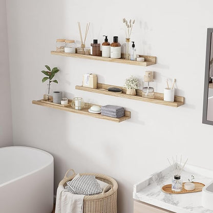 RICHFOCUS Floating Shelves for Wall, 36 inch Solid Wood Picture Ledge Shelf for Wall Storage, Nursery Book Shelves with Lip for Living Room Bathroom Bedroom Kitchen, Set of 3, Carbonized Black