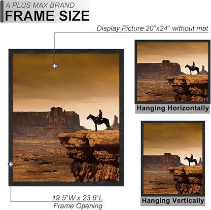 A PLUS MAX 20x24 Picture Frame Set of 3, Black Engineered Wood Frame for 20 x 24 Inch Picture Poster Photo, Light Weight 20 by 24 Frame with Wood-grain for Wall - 3 Pack/Black/20 x24