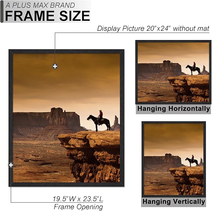 A PLUS MAX 20x24 Picture Frame, Black Engineered Wood Frame for 20 x 24 Inch Picture Poster Photo, Light Weight 20 by 24 Frame with Wood-grain for Wall - 1 Pack/Black/20 x24