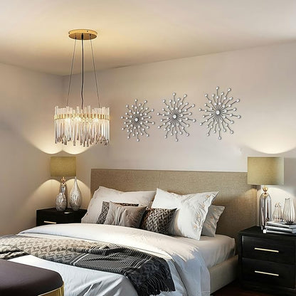 ZEXUIRU 3 Pack Black Sunburst Wall Decor – Metal Crystal Wall Art with Sparkling Rhinestones, 14’’/18 Inch Starburst Wall Hanging Set for Living Room Bedroom Bathroom – Modern Bling Home Decorations