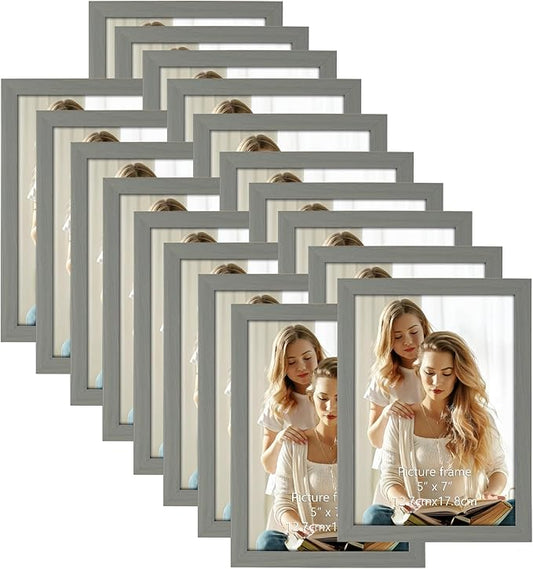 Hoikwo 18 Packs 5x7 Grey Multi Plastic Picture Frames Set with Plastic Cover for Family Photos, Artwork, Light Weight Set 5 by 7 Frames Pack for Wall Hanging and Table, Stylish Picture Frames