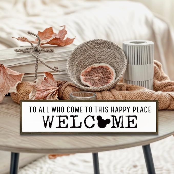 Disney, Disney Addict, Welcome Sign, Wall Table Shelf Decoration, Home Decor for Front Door, Porch Hanging Signs Decor for Indoor Outdoor, Hanging Framed Wood Sign, To All Who Come To This Happy Place 08