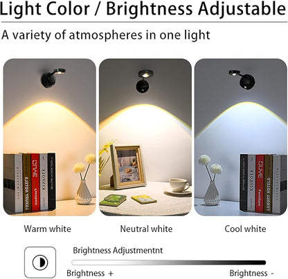 2200mAh Motion Sensor Picture Spotlight Painting Light, LED Wall Sconce, Night Light Lamp, Rechargeable Battery Operated 3 Color & Dimmable Magnetic 360° Rotation with Remote (Black, 1 Pcs)