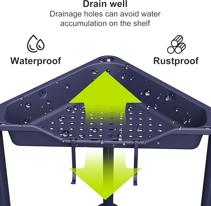 Orimade Rustproof 3 Tier Floor Standing Corner Shower Caddy Organizer, Plastic Metal Splicing Floor Corner Shelf Rack Stands for Bathroom, Bluish-Purple